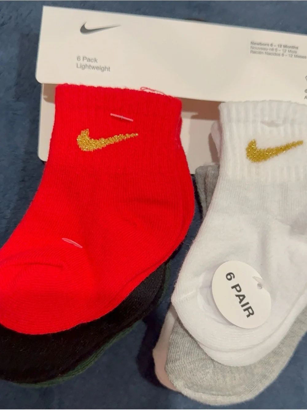 Nike Kids 6-Pack Lightweight Socks - Red, White, Gray, Black